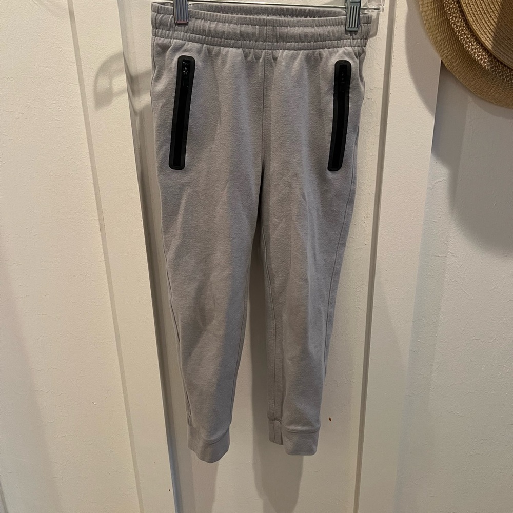 Boys Gray Jogger Pants with Black Zipper Accents